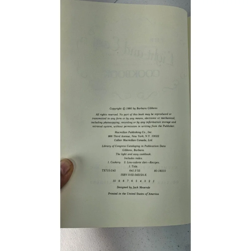 The‎ Light and Easy Cookbook Barbara Gibbons 1980 HC w Dust Jacket